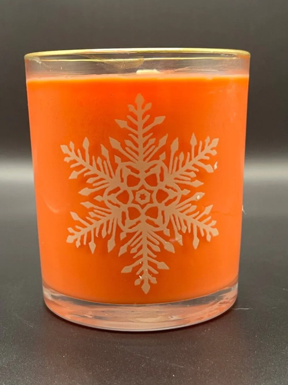 Orange Floral Soy Candle in Gold-Rimmed Snowflake Glass Tumbler